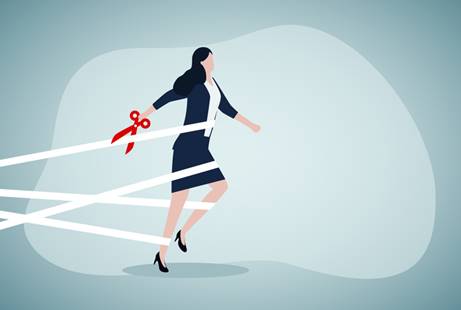 Woman cutting tape thats holding her down - Sexual Discrimination